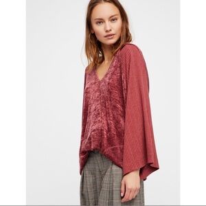 Free People Intimately Go Softly Velvet Hoodie Pullover Medium Burgundy Wine